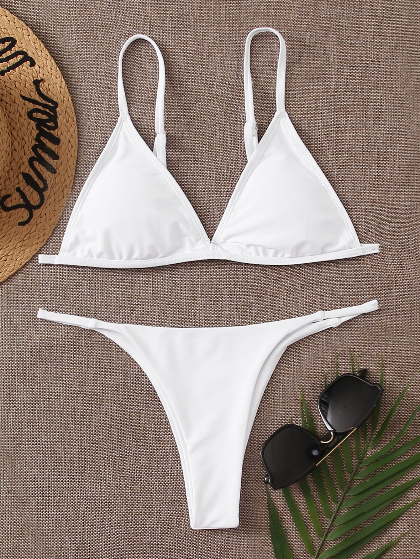 Swim Basics Summer Beach Minimalist Bikini Set Triangle Bra & Thong
