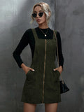 Unity Women Plain Front Zip Sleeveless Casual Mini Dress