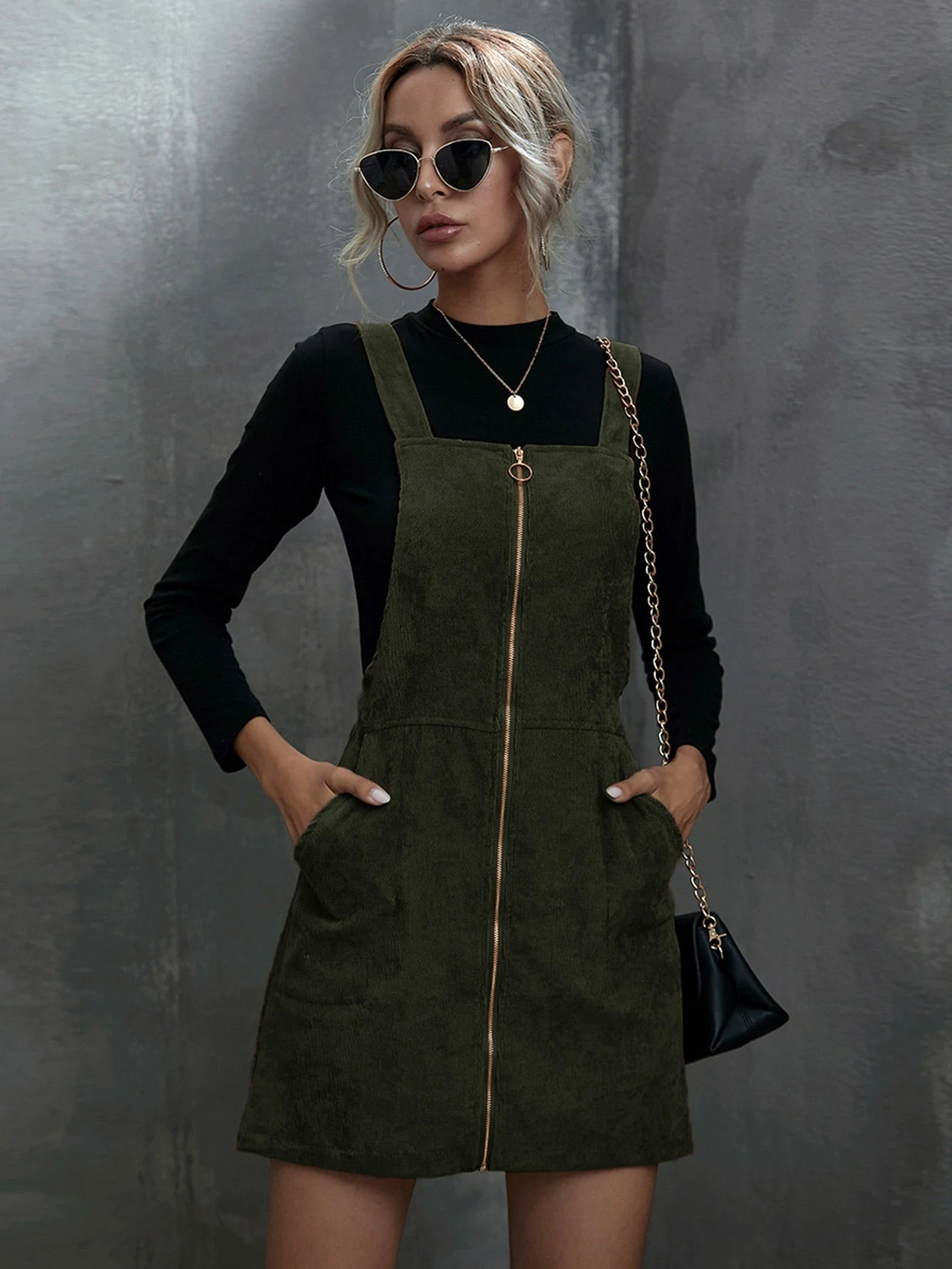 Unity Women Plain Front Zip Sleeveless Casual Mini Dress