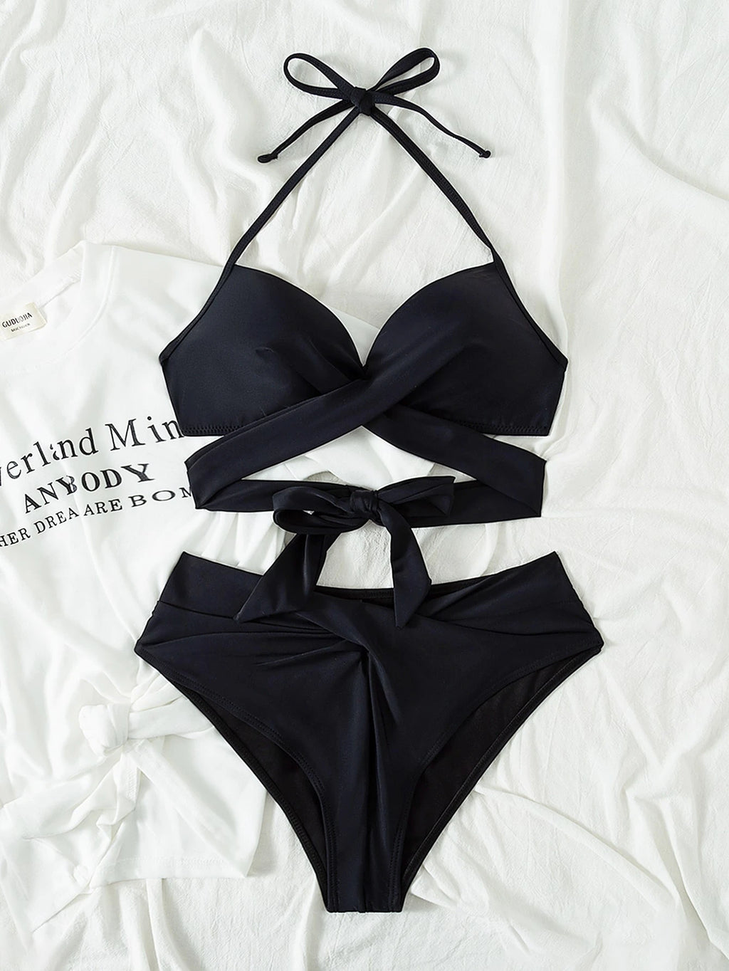 Swim Mod Summer Beach Wrap Halter Push Up Bikini Set