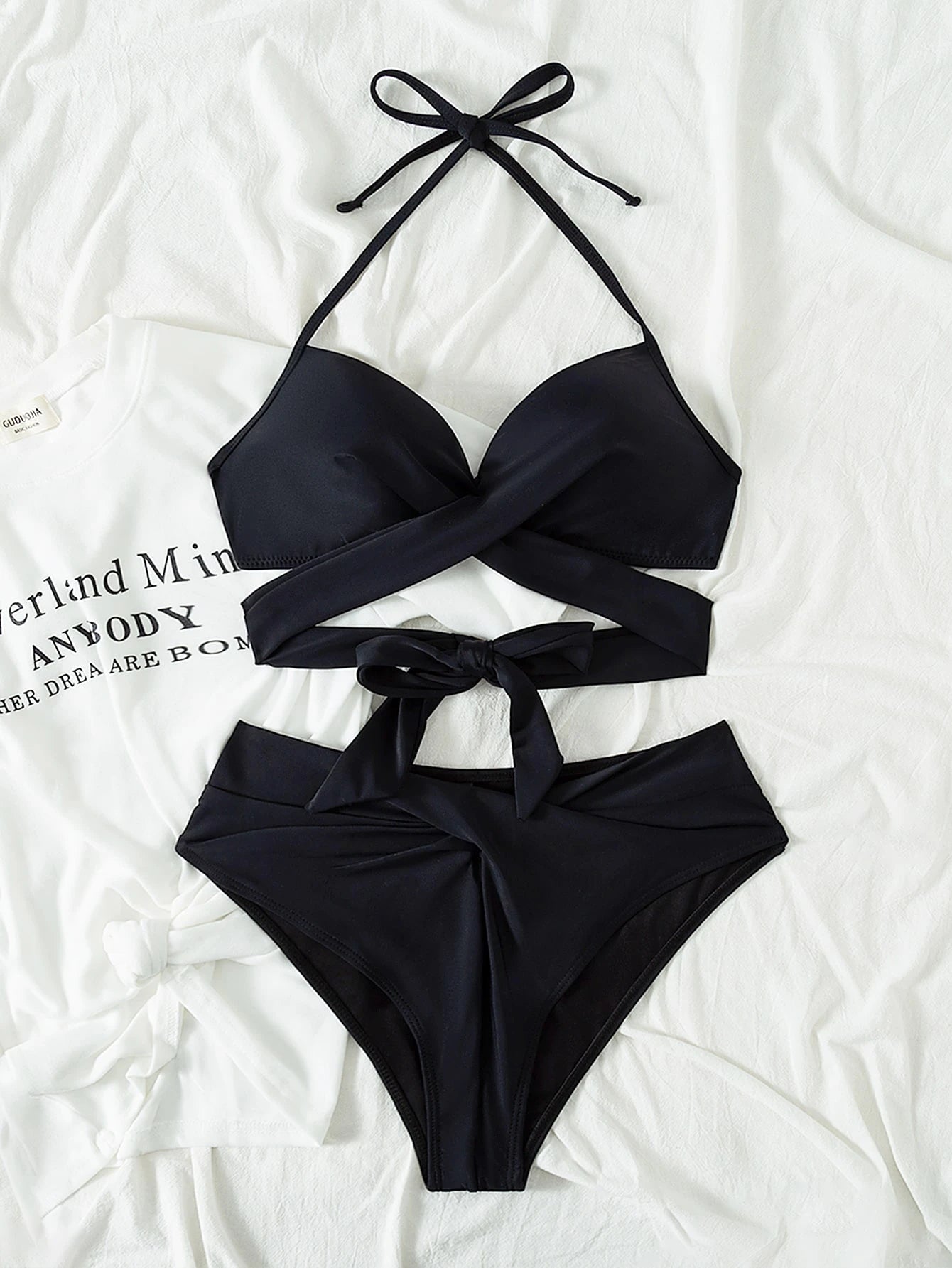 Swim Mod Summer Beach Wrap Halter Push Up Bikini Set