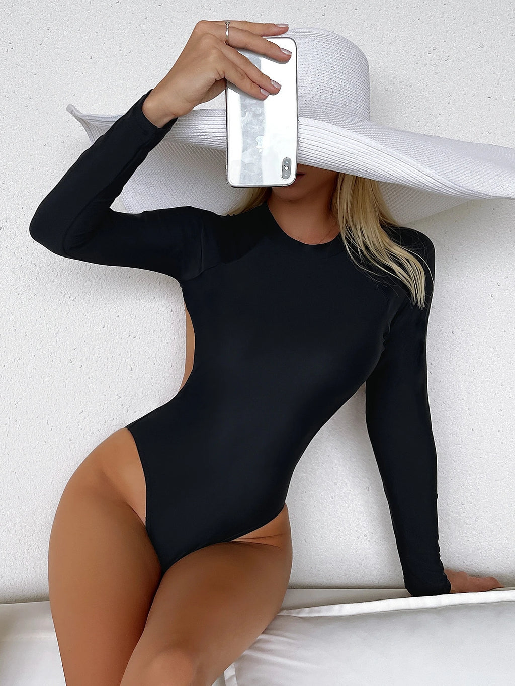 Swim SPRTY Summer Beach Plain High Neck One Piece Swimsuit