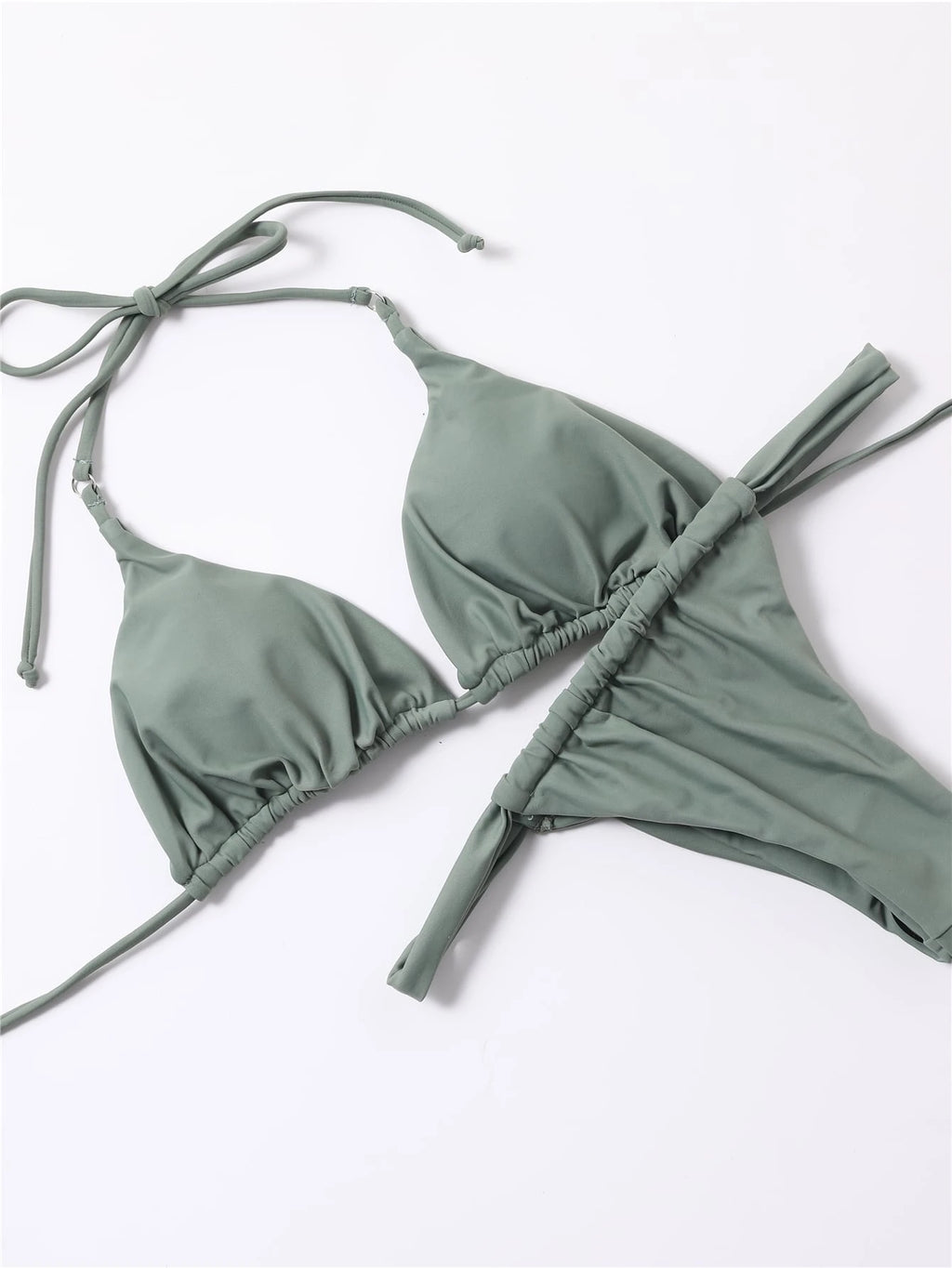 Swim Basics Summer Beach Triangle Cup Halter Solid Color Separated Bikini Set