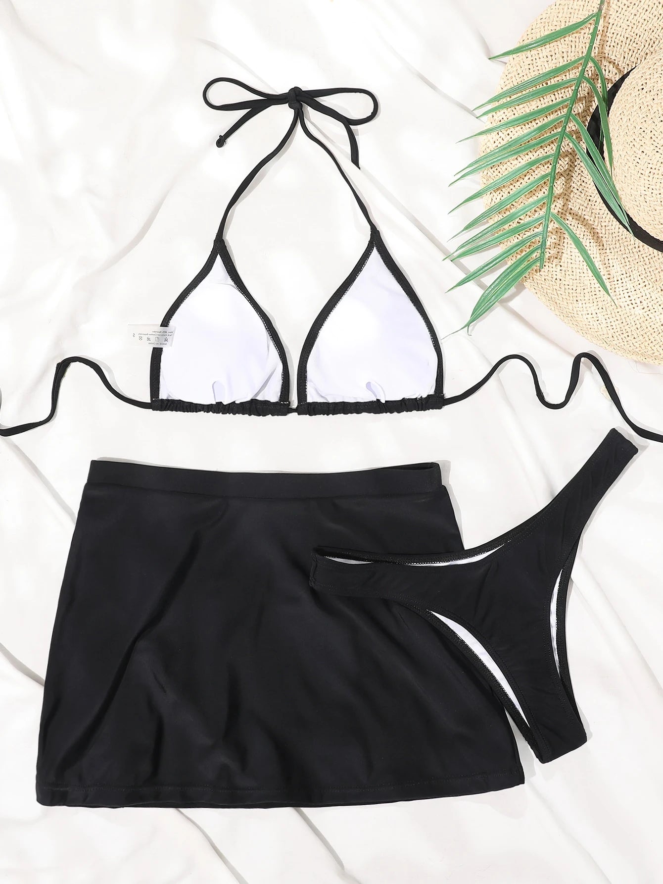 Elenzga Summer Beach Mono Bikini Set Halter Triangle Bra Top & Thong