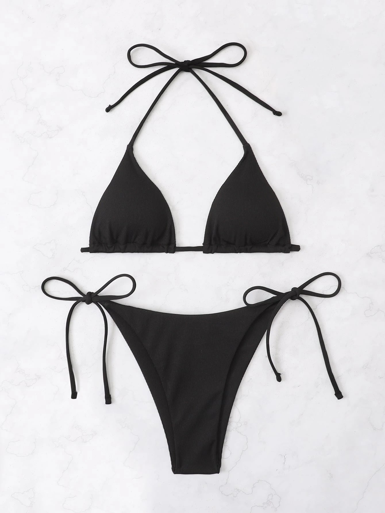 Swim Basics Summer Beach Mono Bikini Set Halter Triangle Bra & Tie