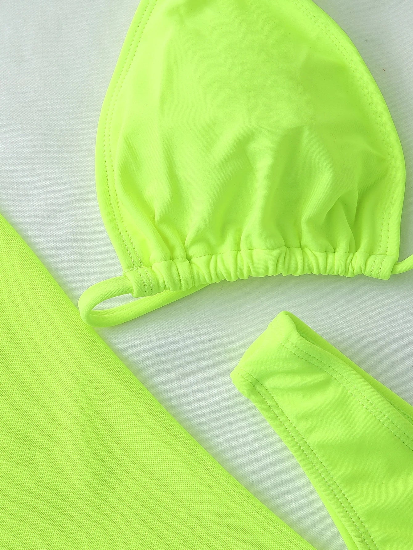 Swim Lushoire Women's Summer New Solid Color 3 Pieces Set Halter Bikini Low-Waist Triangle Panty Mesh Romper - image 20