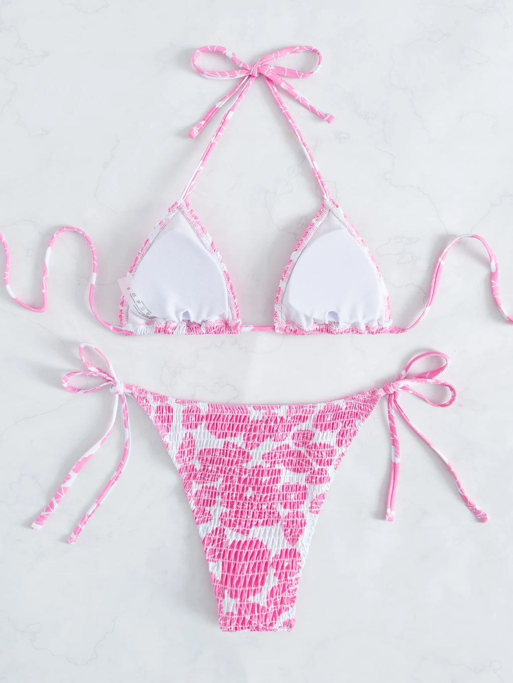 Swim Mod Summer Beach Random Print Smocked Halter Bikini