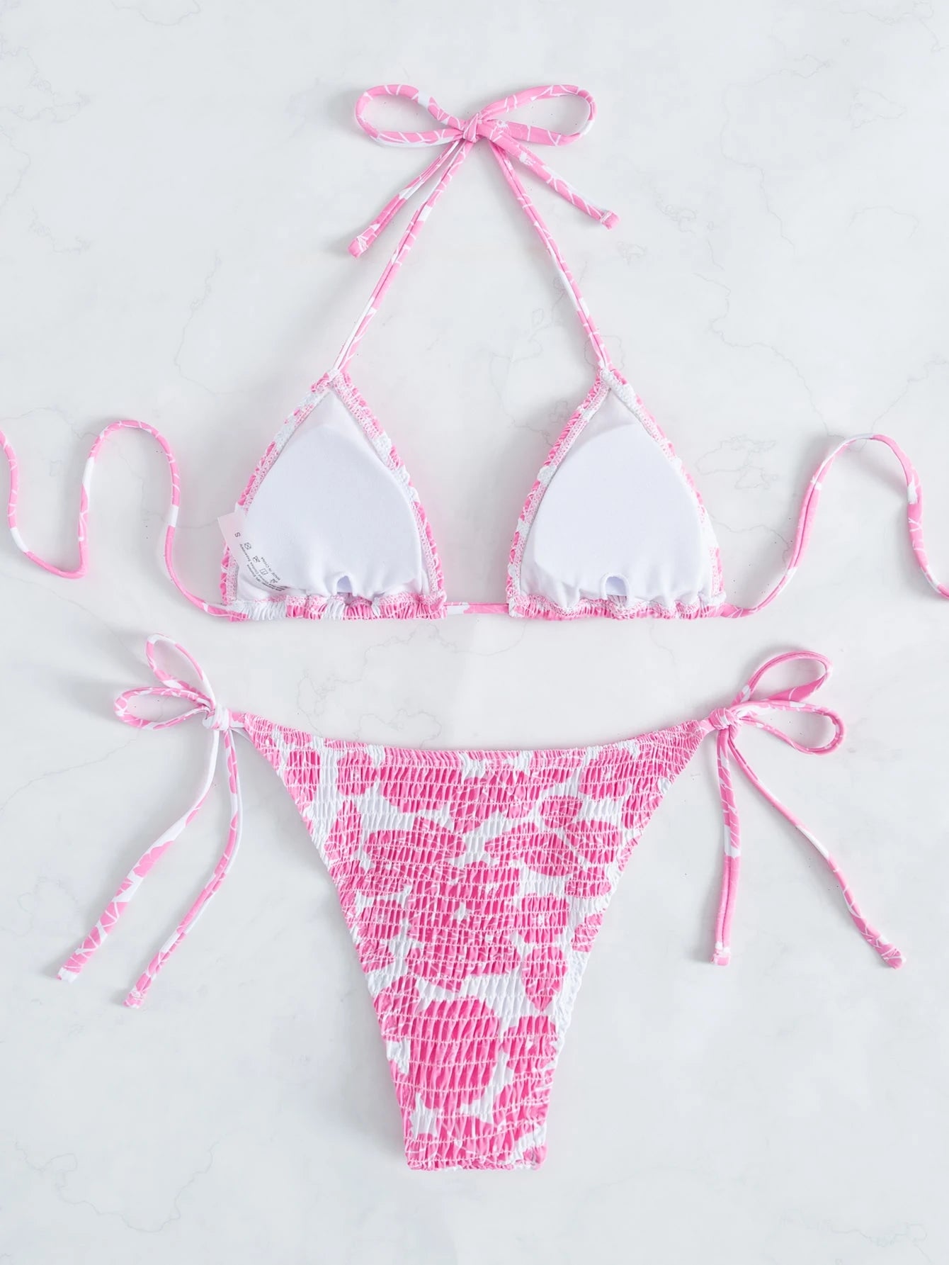 Swim Mod Summer Beach Random Print Smocked Halter Bikini