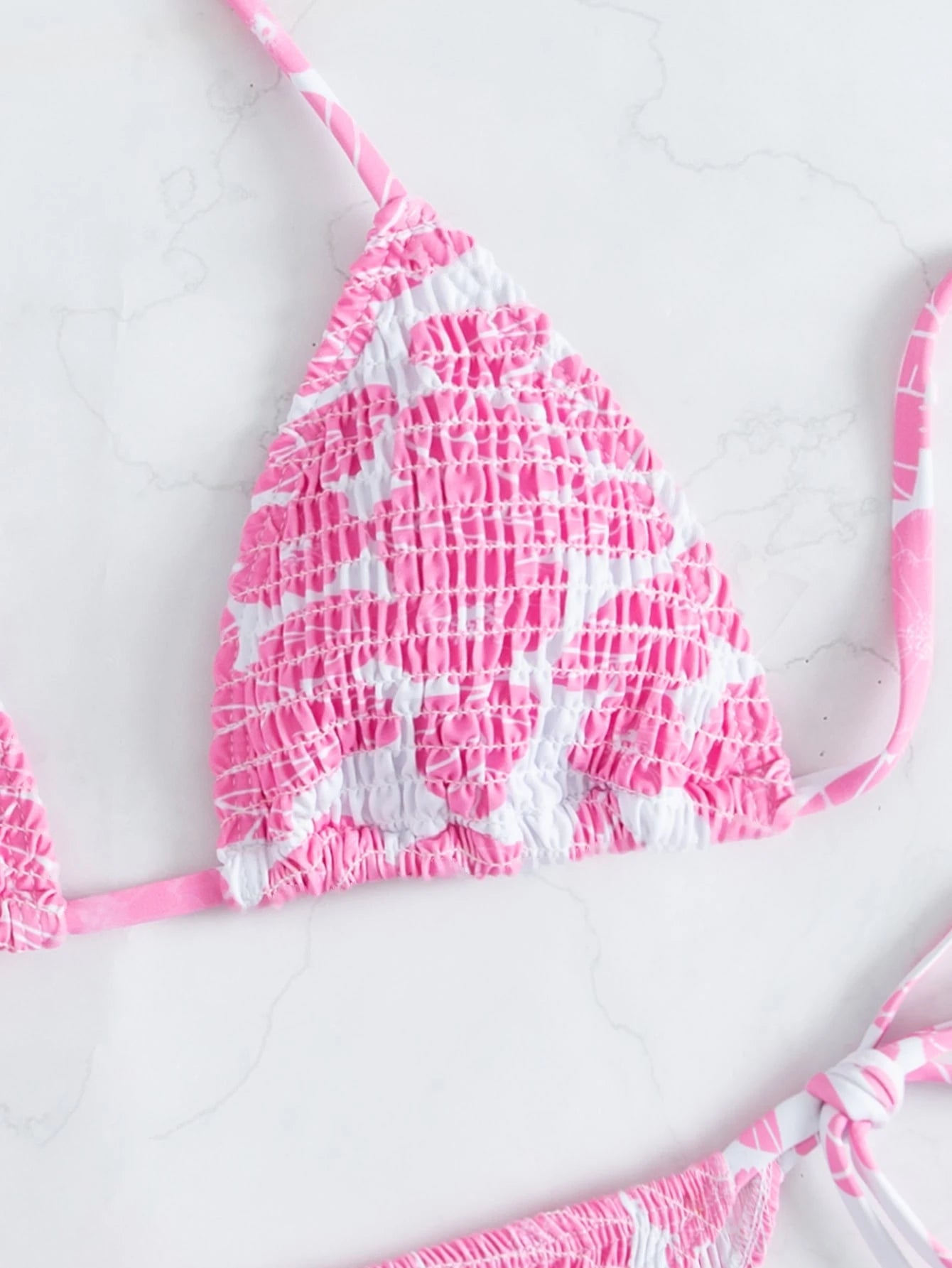 Swim Mod Summer Beach Random Print Smocked Halter Bikini