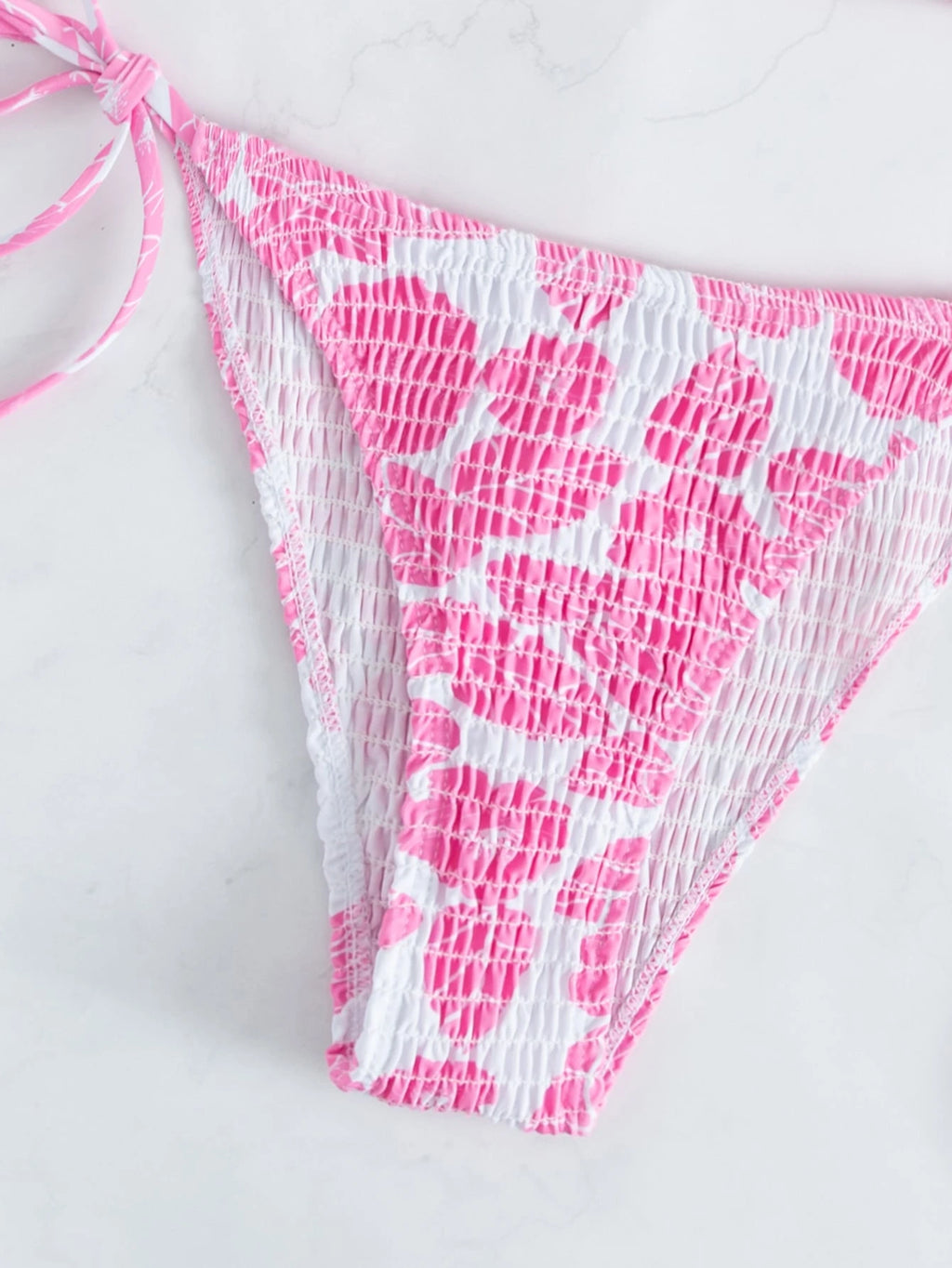Swim Mod Summer Beach Random Print Smocked Halter Bikini