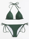 Sweetra Summer Beach Mono Bikini Set Halter Triangle Bra & Tie Side