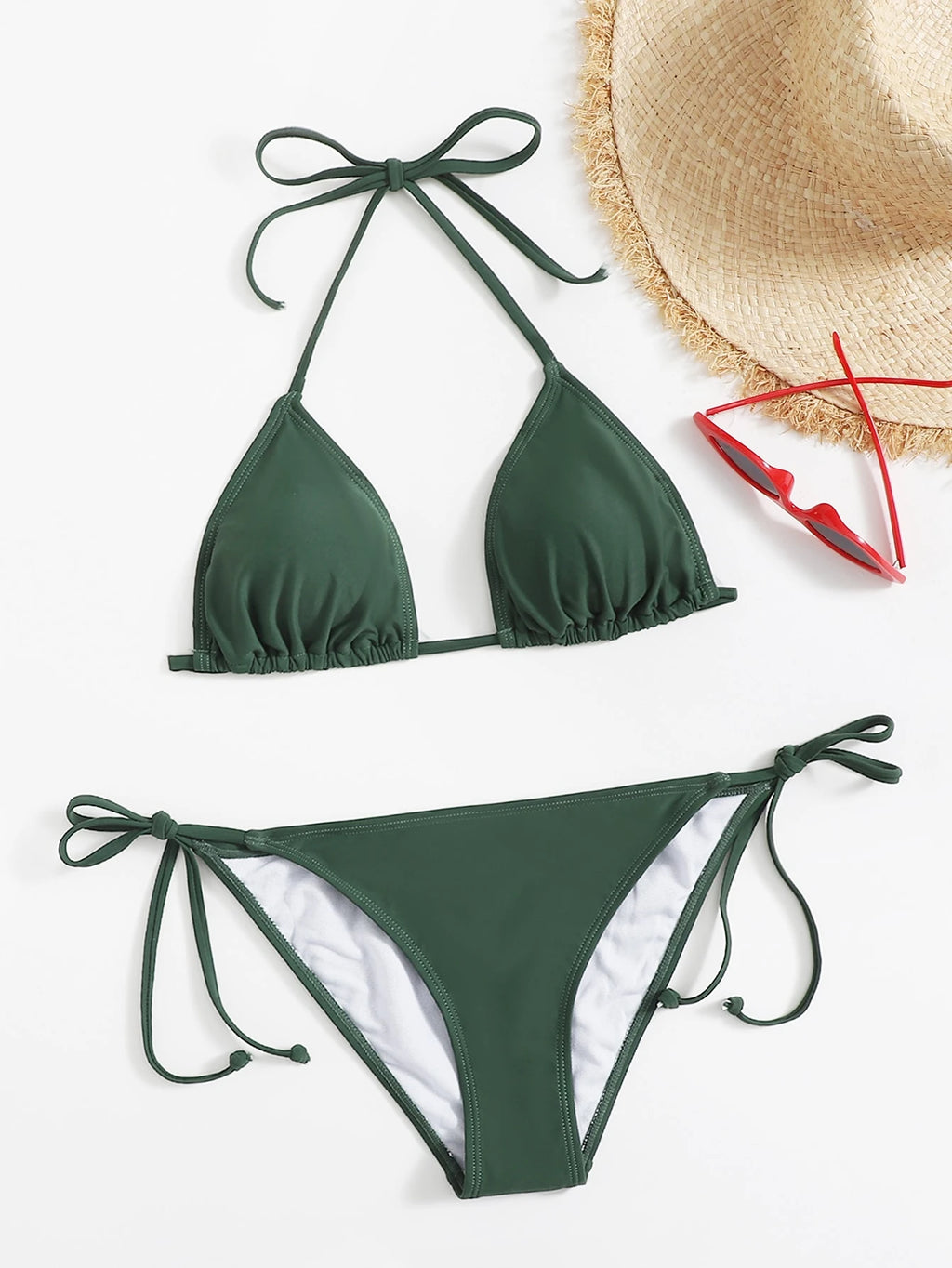 Sweetra Summer Beach Mono Bikini Set Halter Triangle Bra & Tie Side
