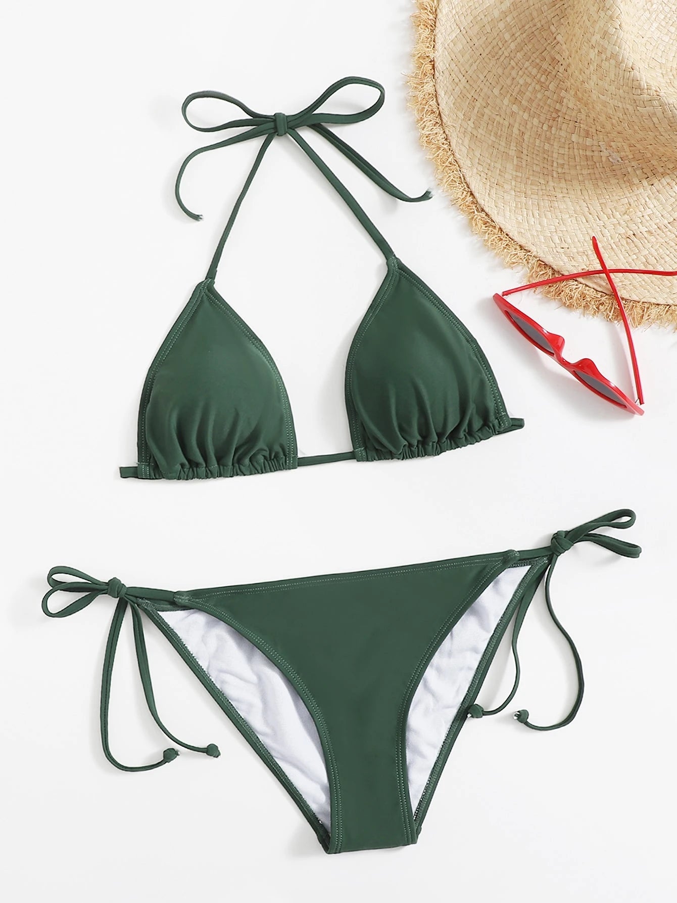 Sweetra Summer Beach Mono Bikini Set Halter Triangle Bra & Tie Side