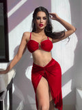 Swim Basics 3pcs/Set 2025 Solid Color Bikini Swimwear (3pcs Set) For Beach Vacation Summer