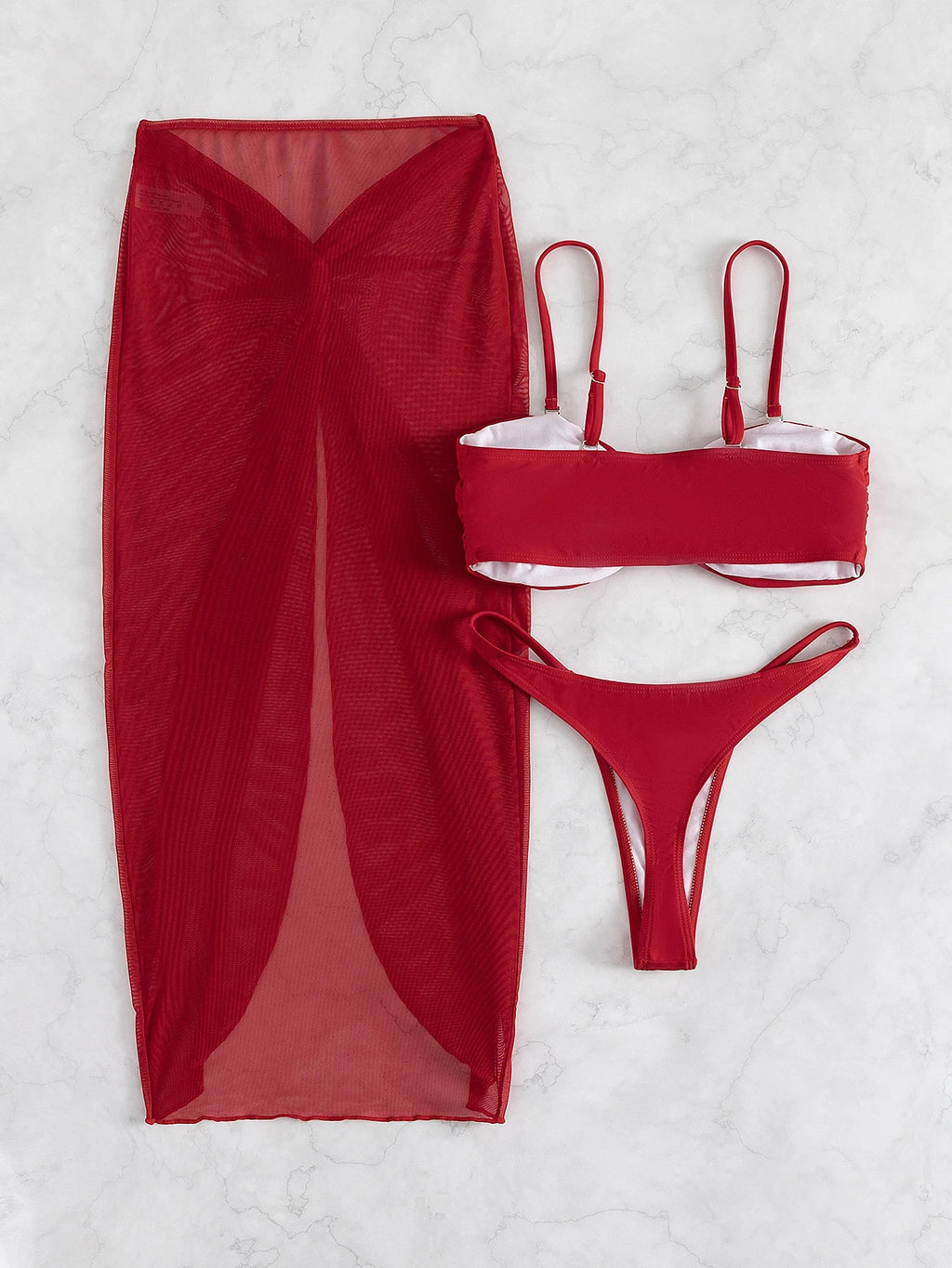 Swim Basics 3pcs/Set 2025 Solid Color Bikini Swimwear (3pcs Set) For Beach Vacation Summer - image 2