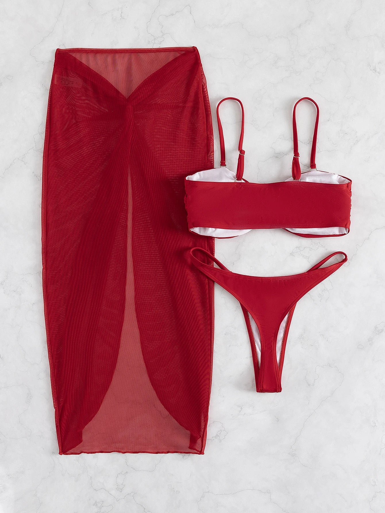 Swim Basics 3pcs/Set 2025 Solid Color Bikini Swimwear (3pcs Set) For Beach Vacation Summer - image 2