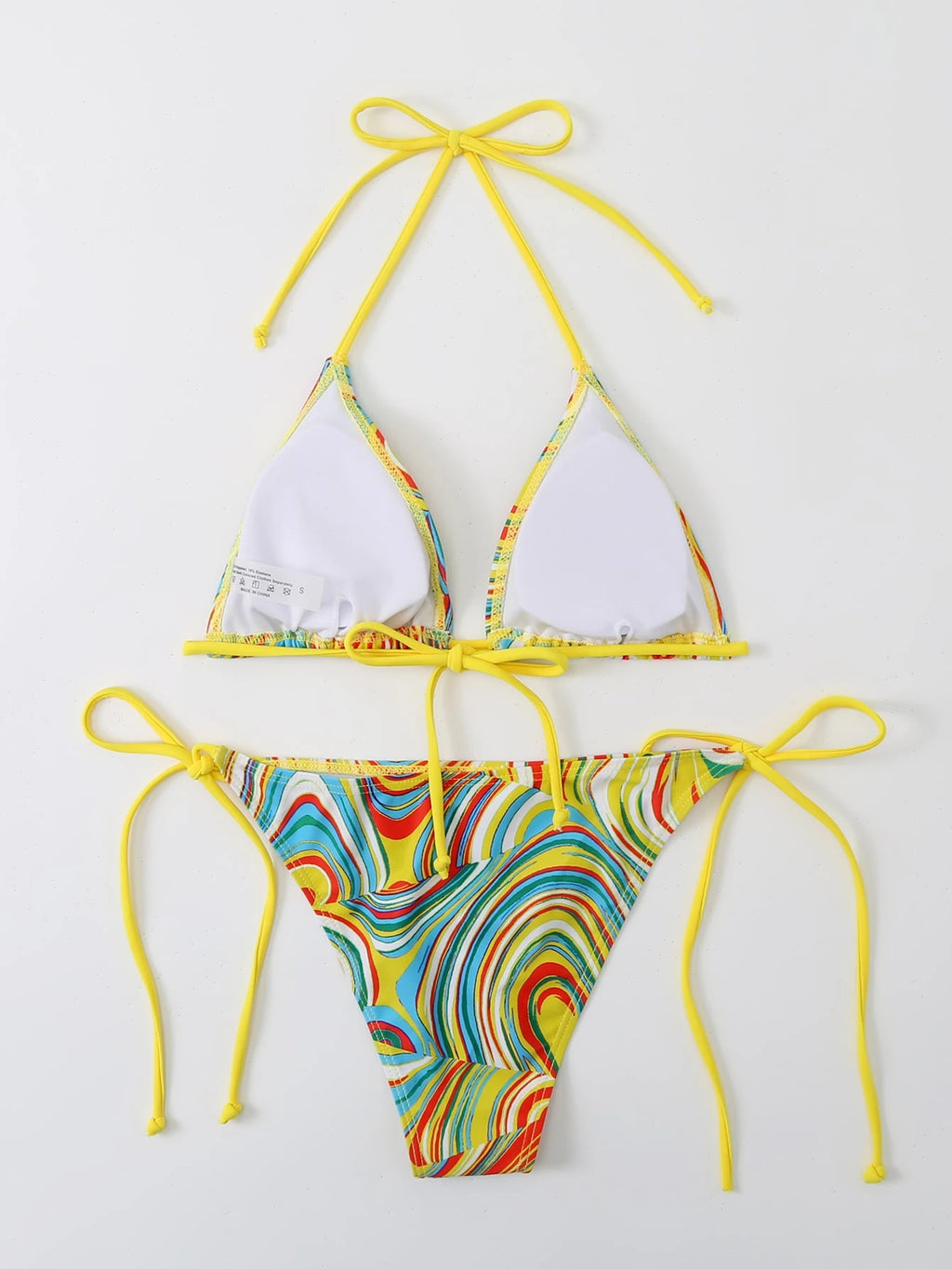 Swim Ladies Fashionable Colorful Fluid Print Separated Bikini Set Swimming Costu