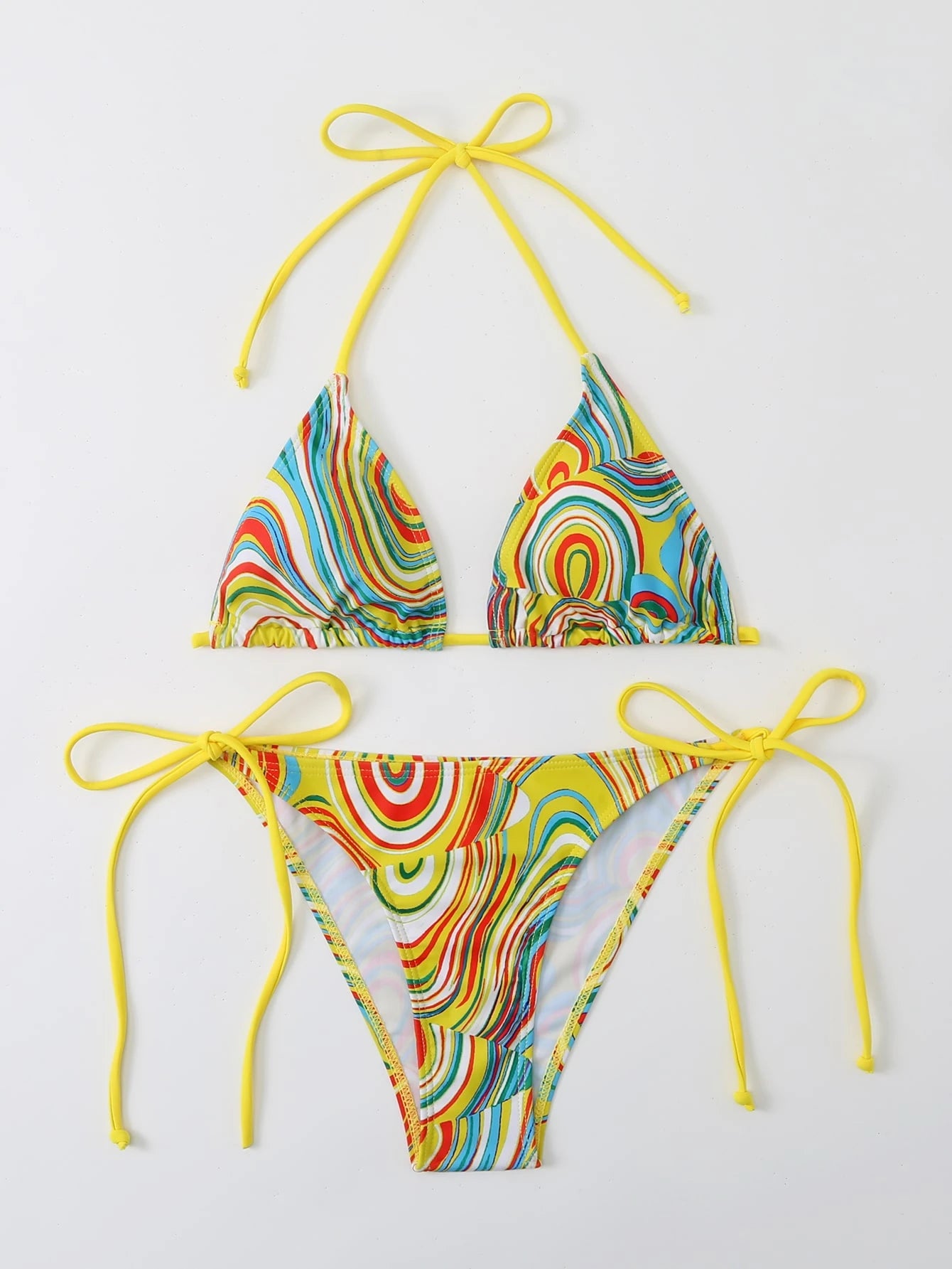 Swim Ladies Fashionable Colorful Fluid Print Separated Bikini Set Swimming Costu