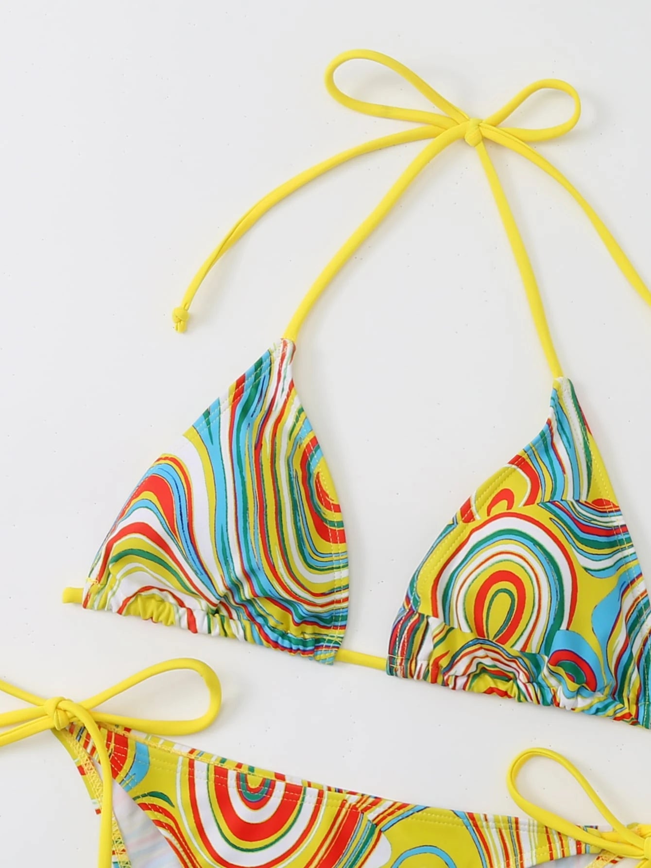 Swim Ladies Fashionable Colorful Fluid Print Separated Bikini Set Swimming Costu