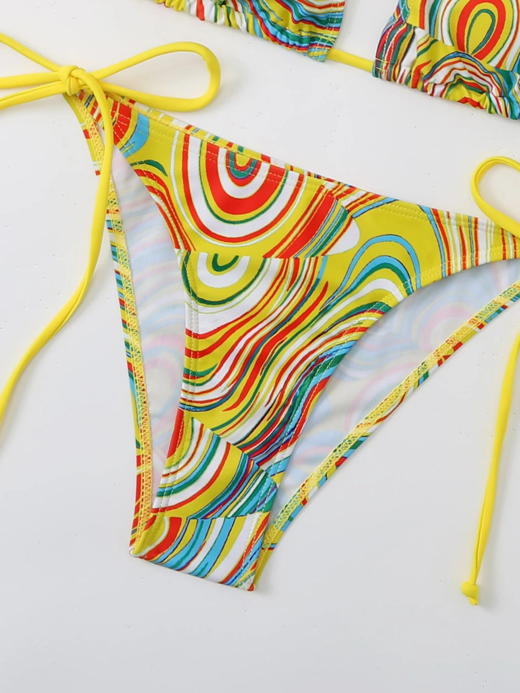 Swim Ladies Fashionable Colorful Fluid Print Separated Bikini Set Swimming Costu