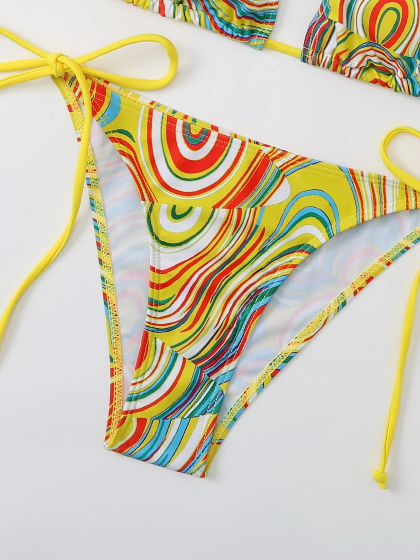 Swim Ladies Fashionable Colorful Fluid Print Separated Bikini Set Swimming Costu