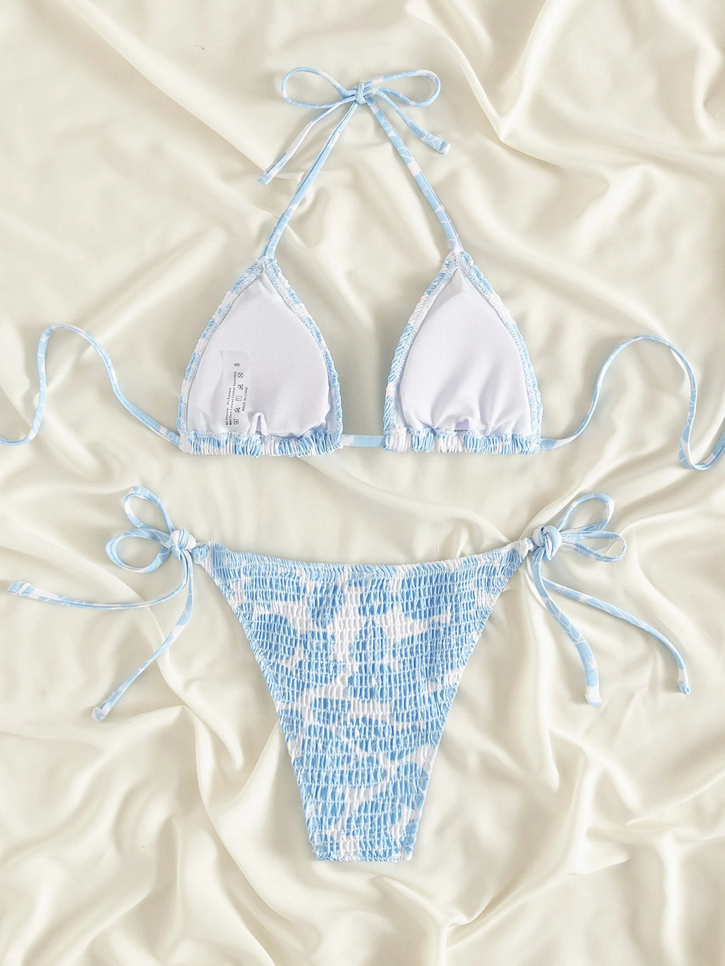 Swim Mod Summer Beach Random Print Smocked Halter Bikini