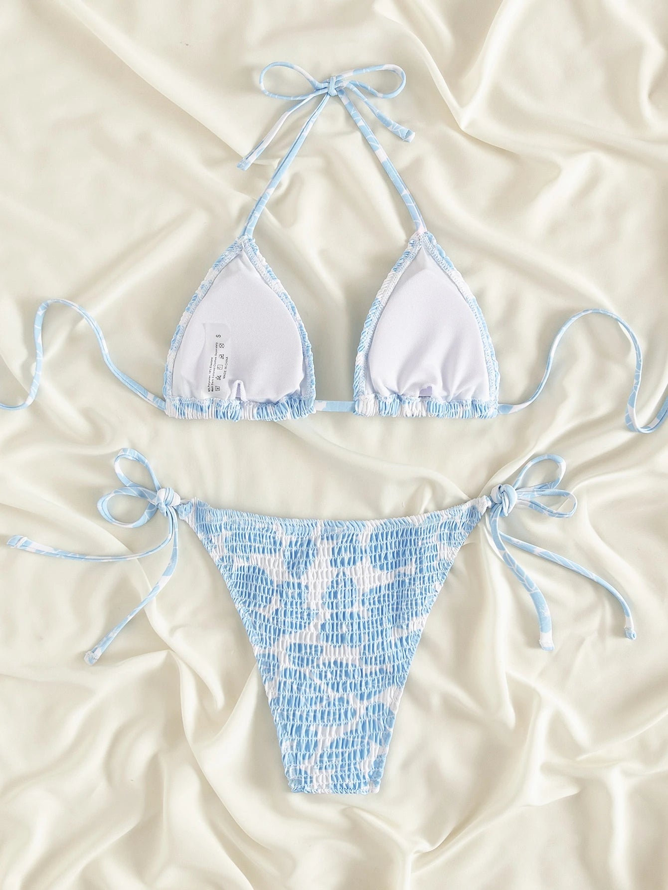 Swim Mod Summer Beach Random Print Smocked Halter Bikini