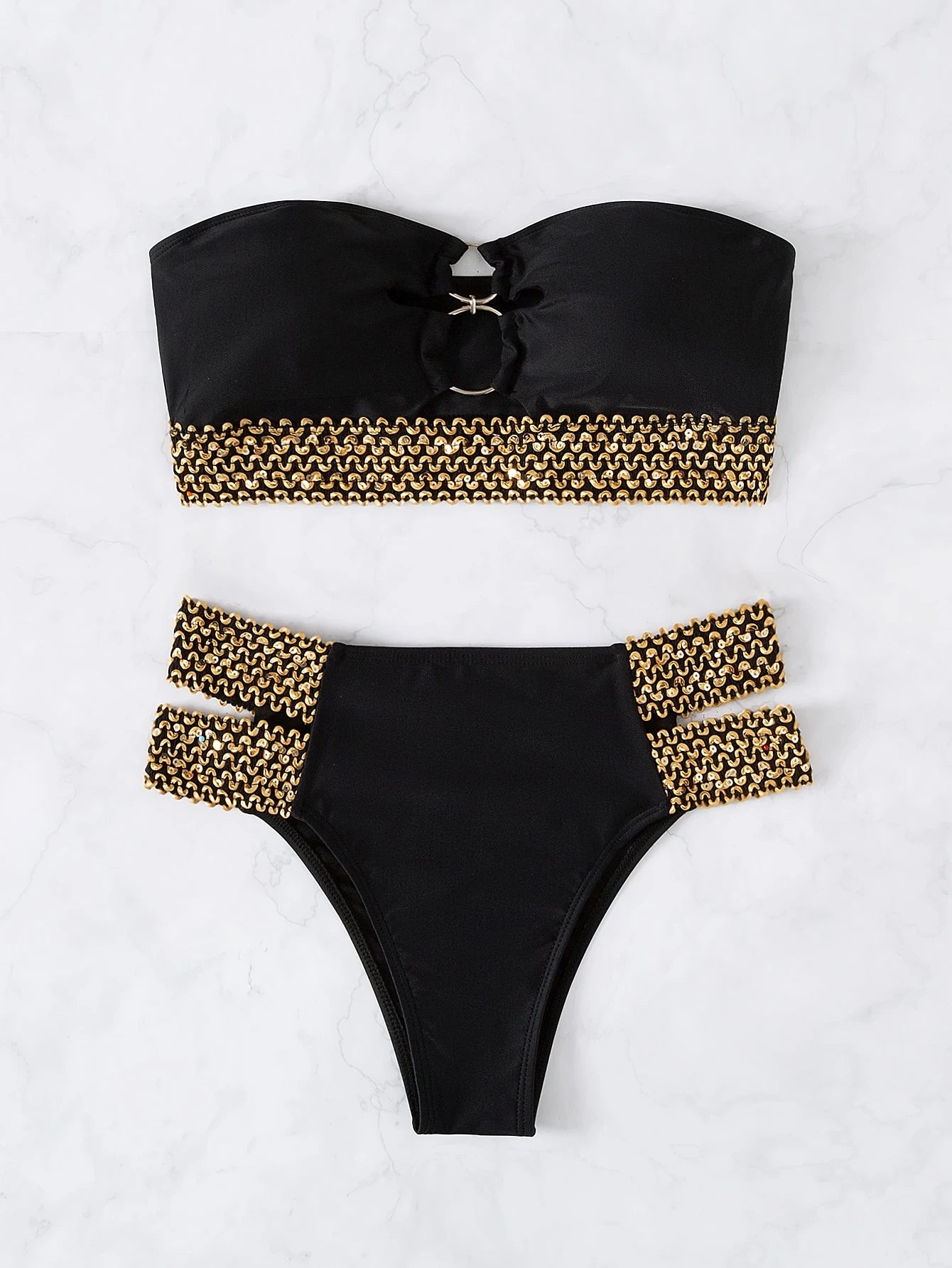 Swim Lushoire Summer Beach Stitch Detail Ring Linked Bandeau Bikini