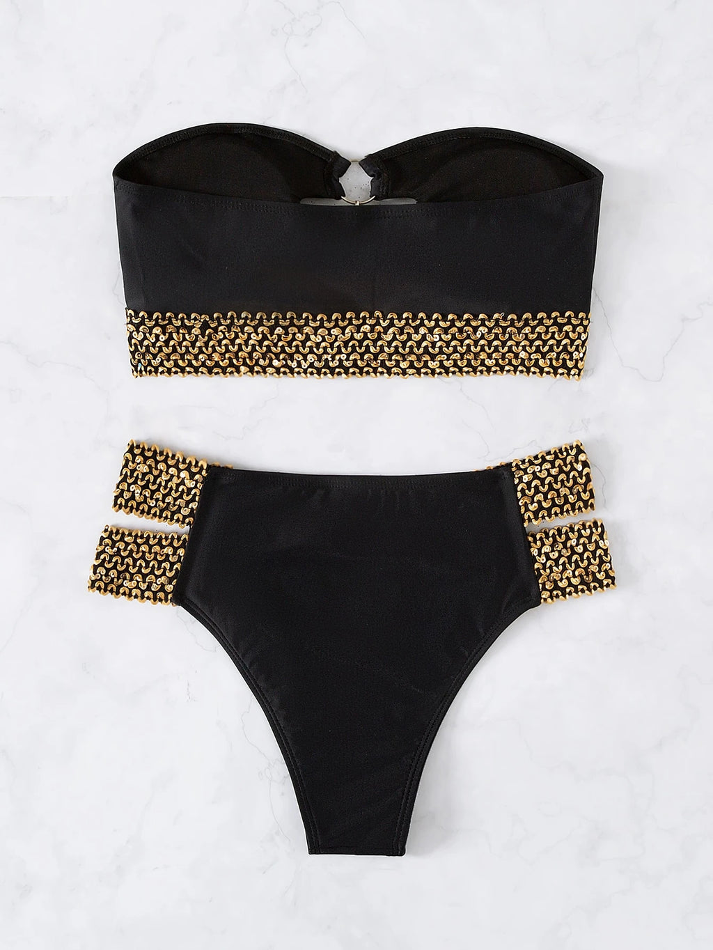 Swim Lushoire Summer Beach Stitch Detail Ring Linked Bandeau Bikini