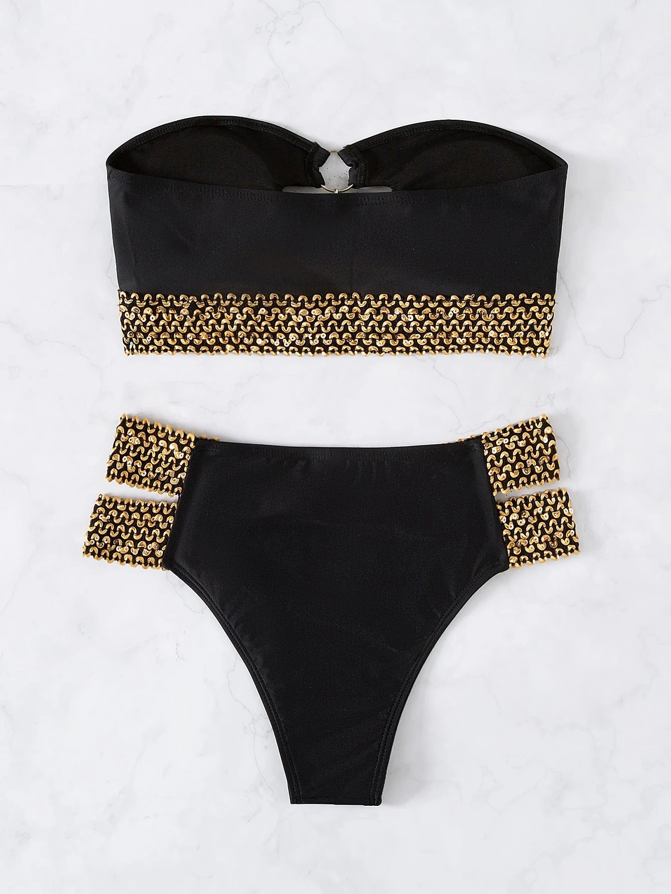 Swim Lushoire Summer Beach Stitch Detail Ring Linked Bandeau Bikini