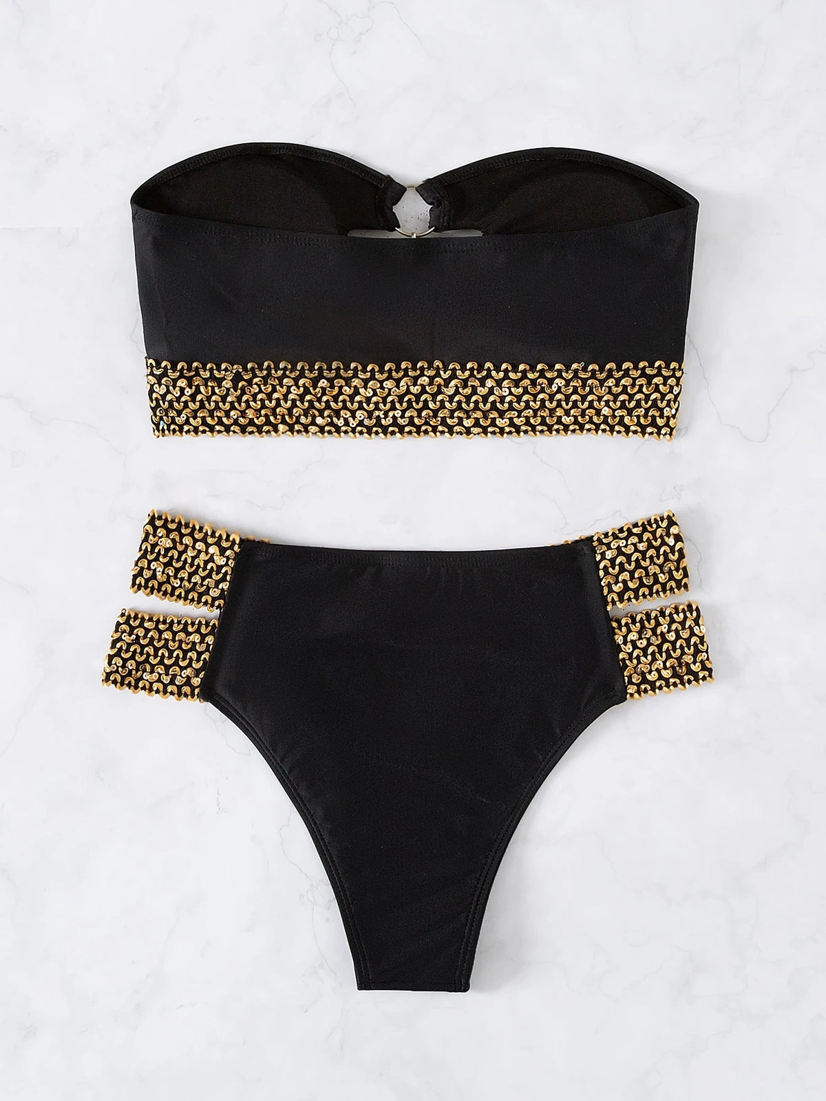 Swim Lushoire Summer Beach Stitch Detail Ring Linked Bandeau Bikini - image 7