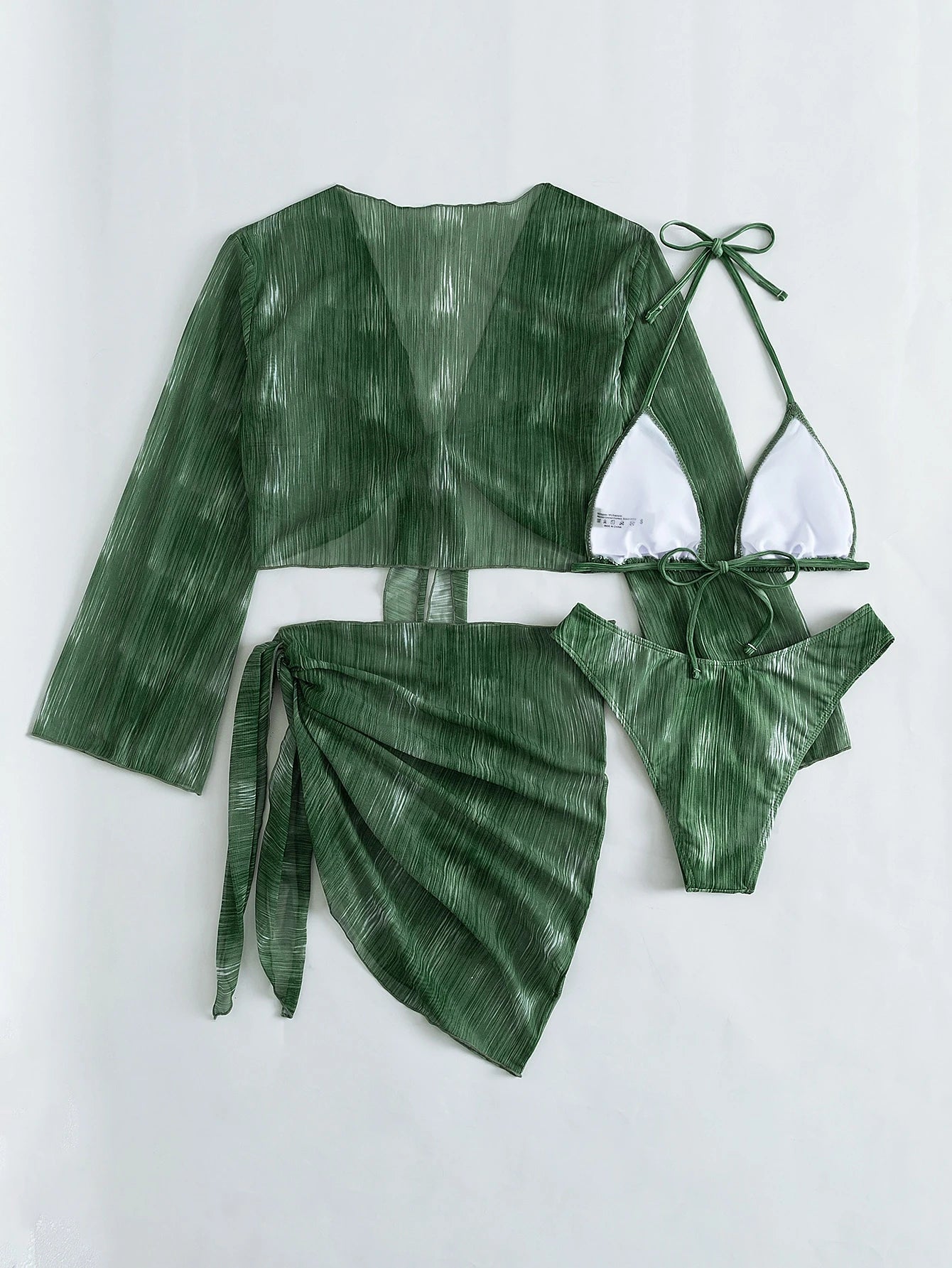 Swim Summer Beach Tie Dye Bikini Set Halter Triangle Bra & Bikini Bottom & Cover
