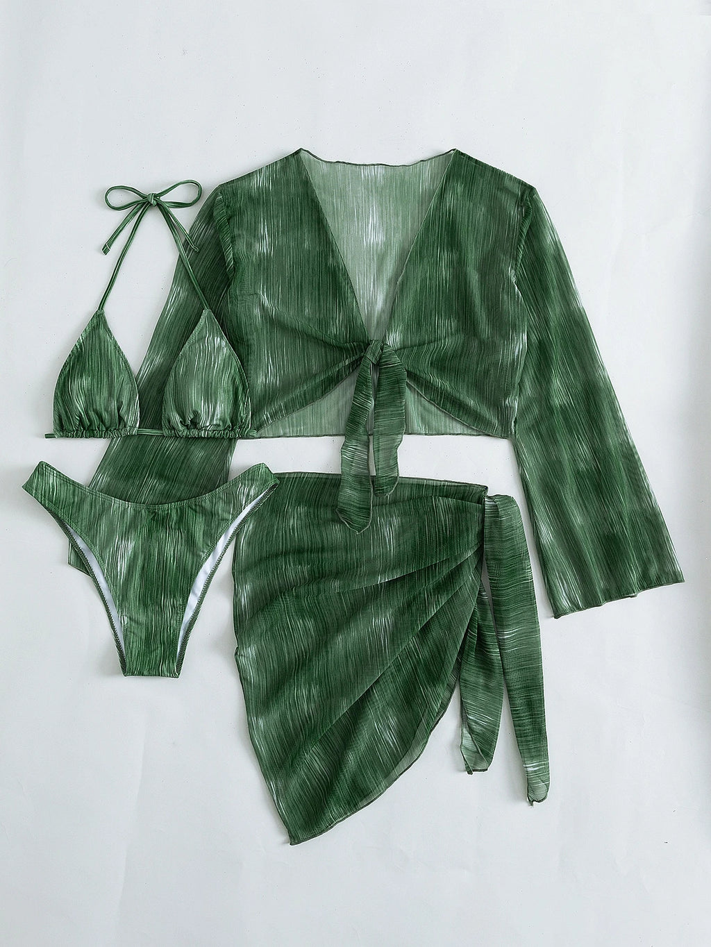 Swim Summer Beach Tie Dye Bikini Set Halter Triangle Bra & Bikini Bottom & Cover