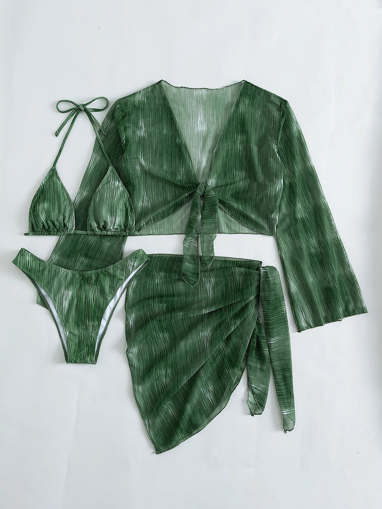 Swim Summer Beach Tie Dye Bikini Set Halter Triangle Bra & Bikini Bottom & Cover