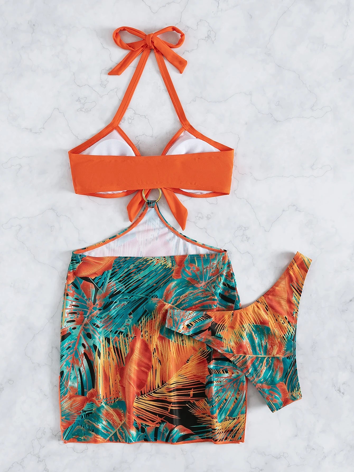 Swim Lushoire Summer Beach Tropical Print Halter Bikini Set With Beach Skirt - image 3