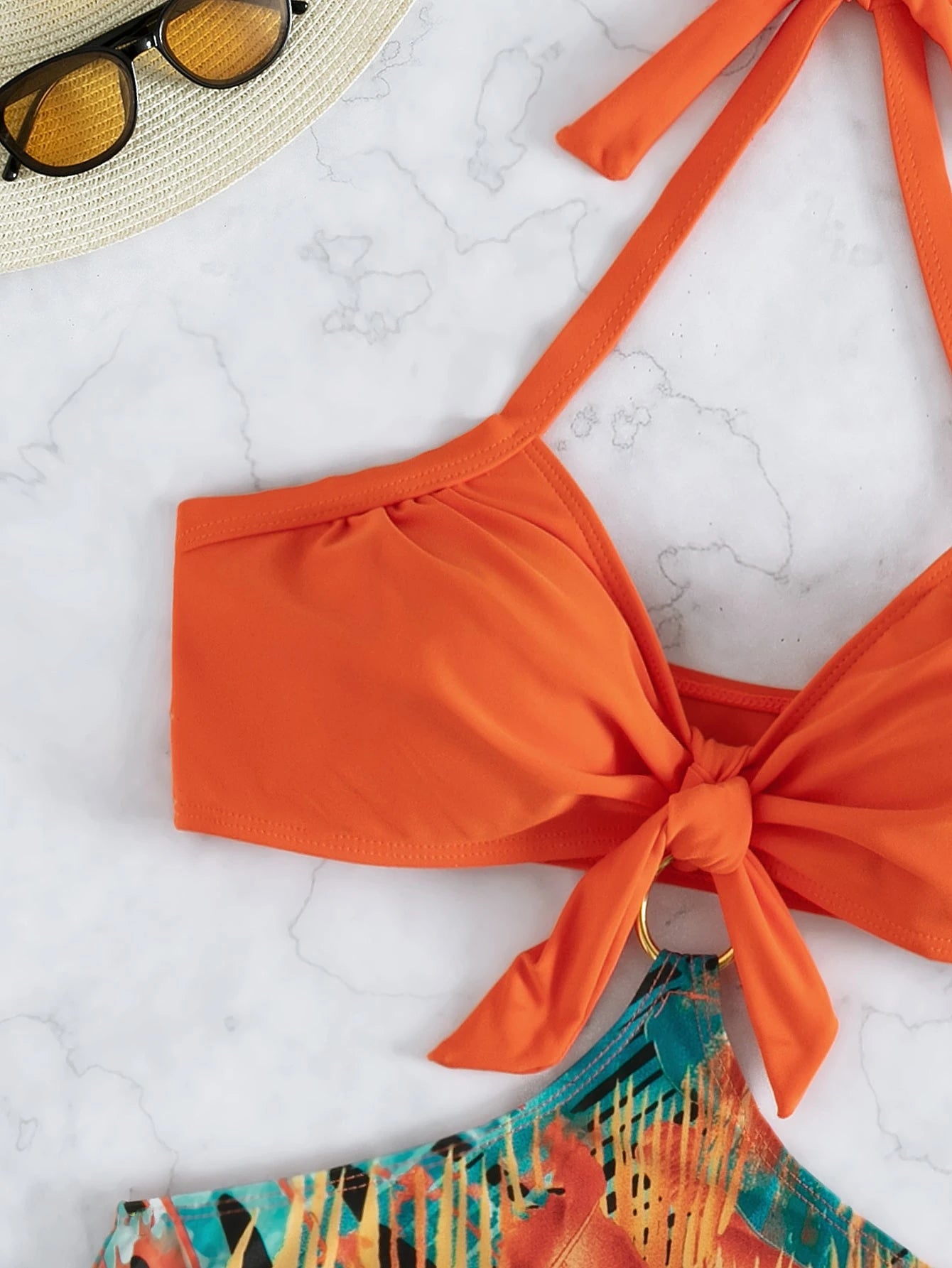 Swim Lushoire Summer Beach Tropical Print Halter Bikini Set With Beach Skirt