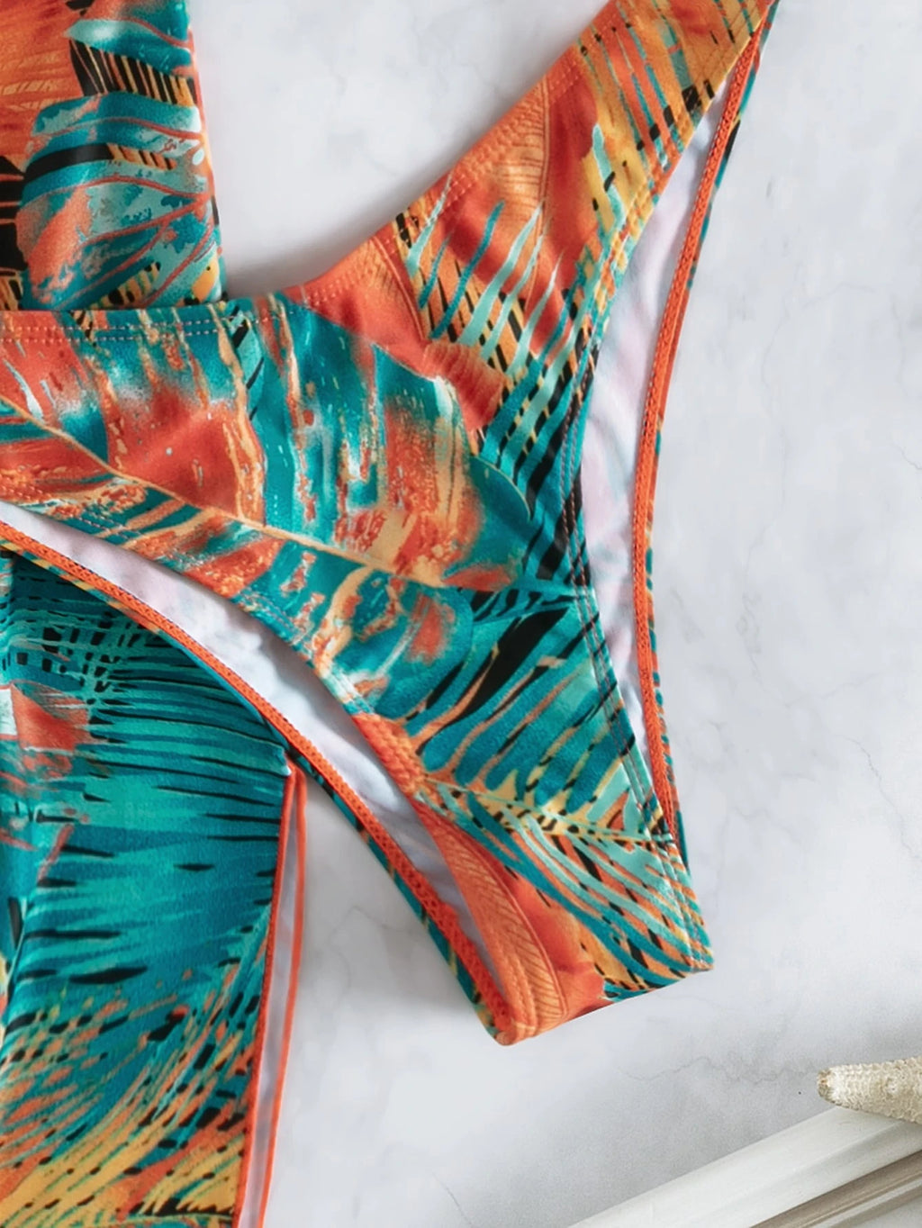 Swim Lushoire Summer Beach Tropical Print Halter Bikini Set With Beach Skirt