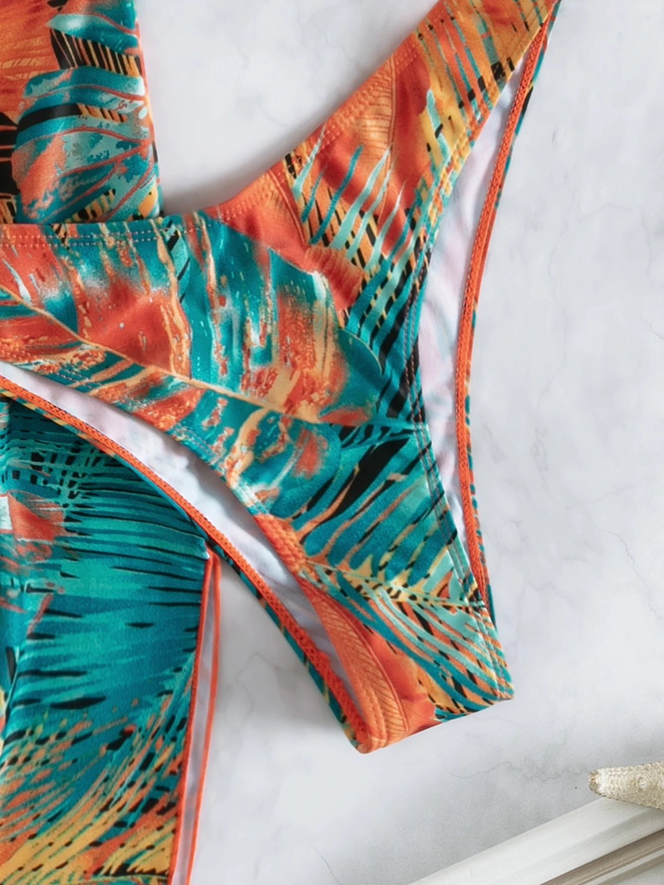 Swim Lushoire Summer Beach Tropical Print Halter Bikini Set With Beach Skirt
