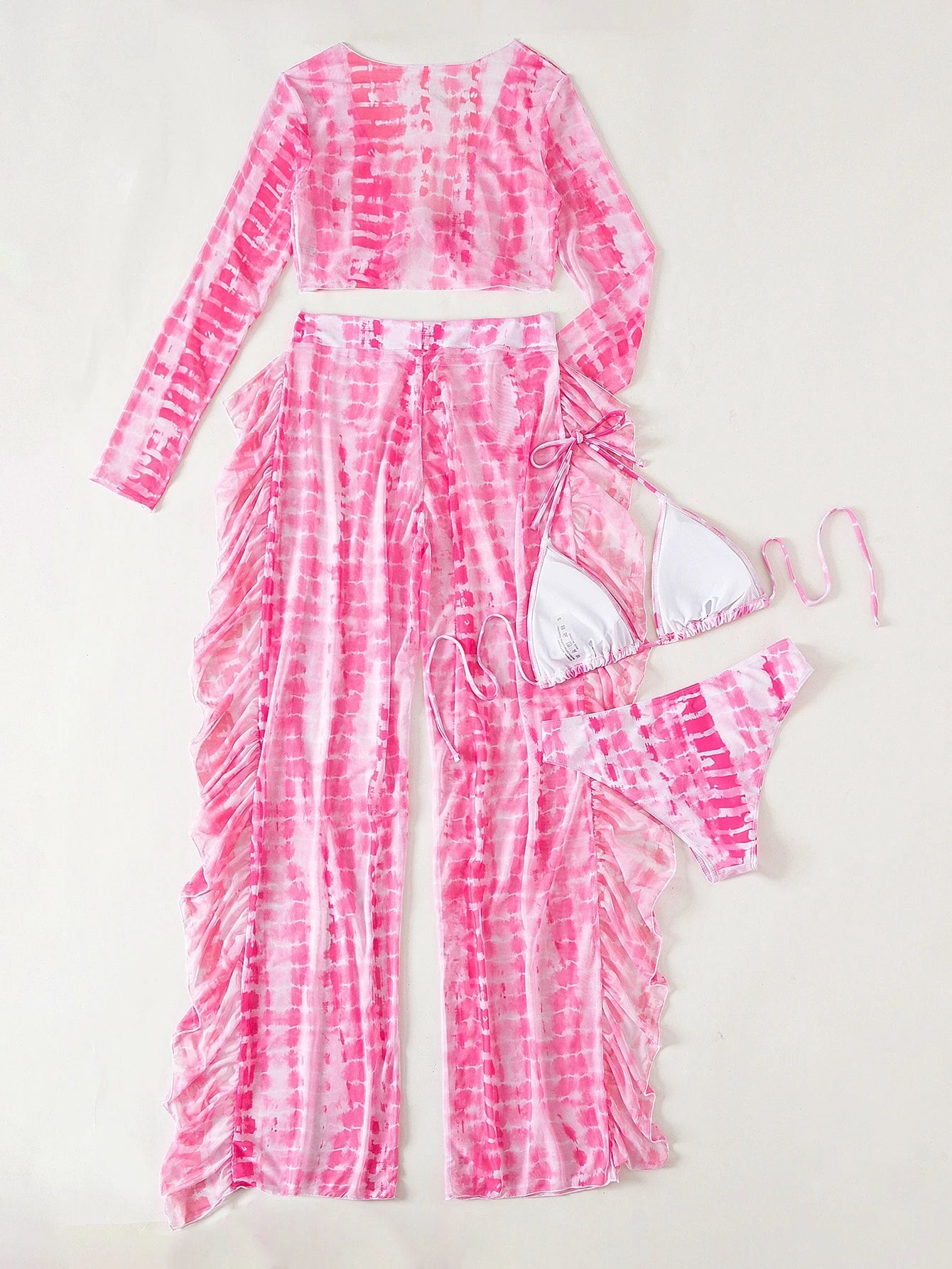 Slaydiva Summer Beach Women Tie Dye Halter Bikini Set With Separated Bikini Set, Cover-Up Shirt, Long Pants - image 7