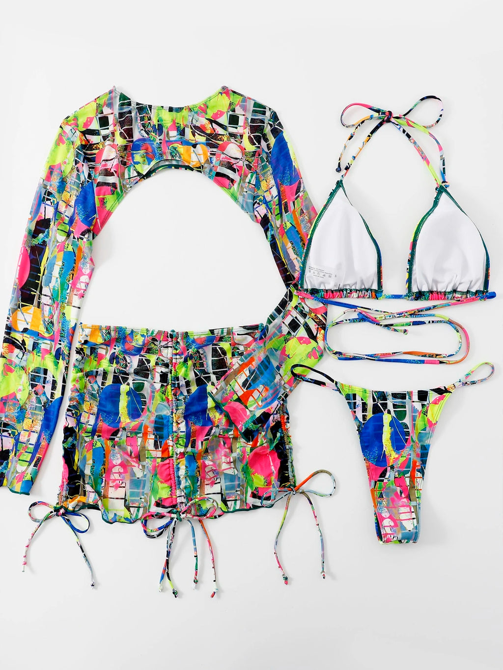 Swim Summer Beach Allover Print Bikini Set Criss Cross Triangle Bra &