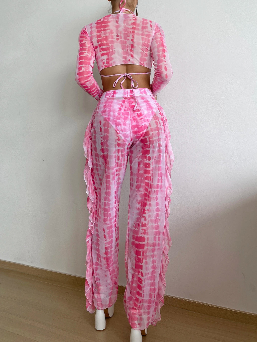 Slaydiva Summer Beach Women Tie Dye Halter Bikini Set With Separated Bikini Set, Cover-Up Shirt, Long Pants - image 5