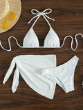 Swim Basics 3pcs/Set Women Solid Color Halter Neck Swimsuit, Triangle