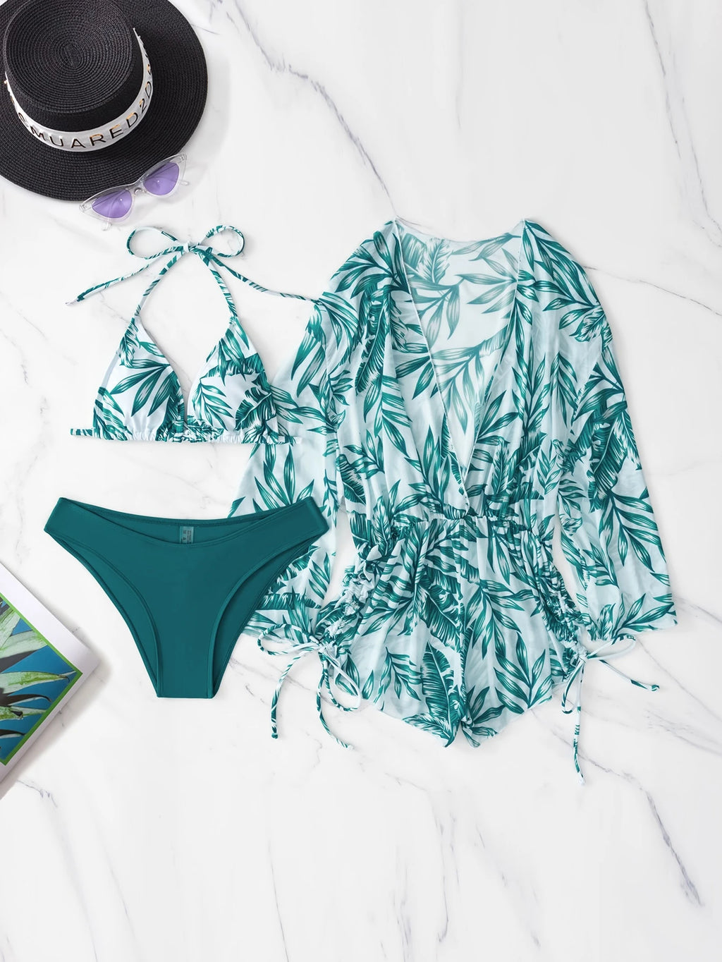 Swim Vcay Women's Summer Beach Tropical Plant Print Halter Tie Sexy
