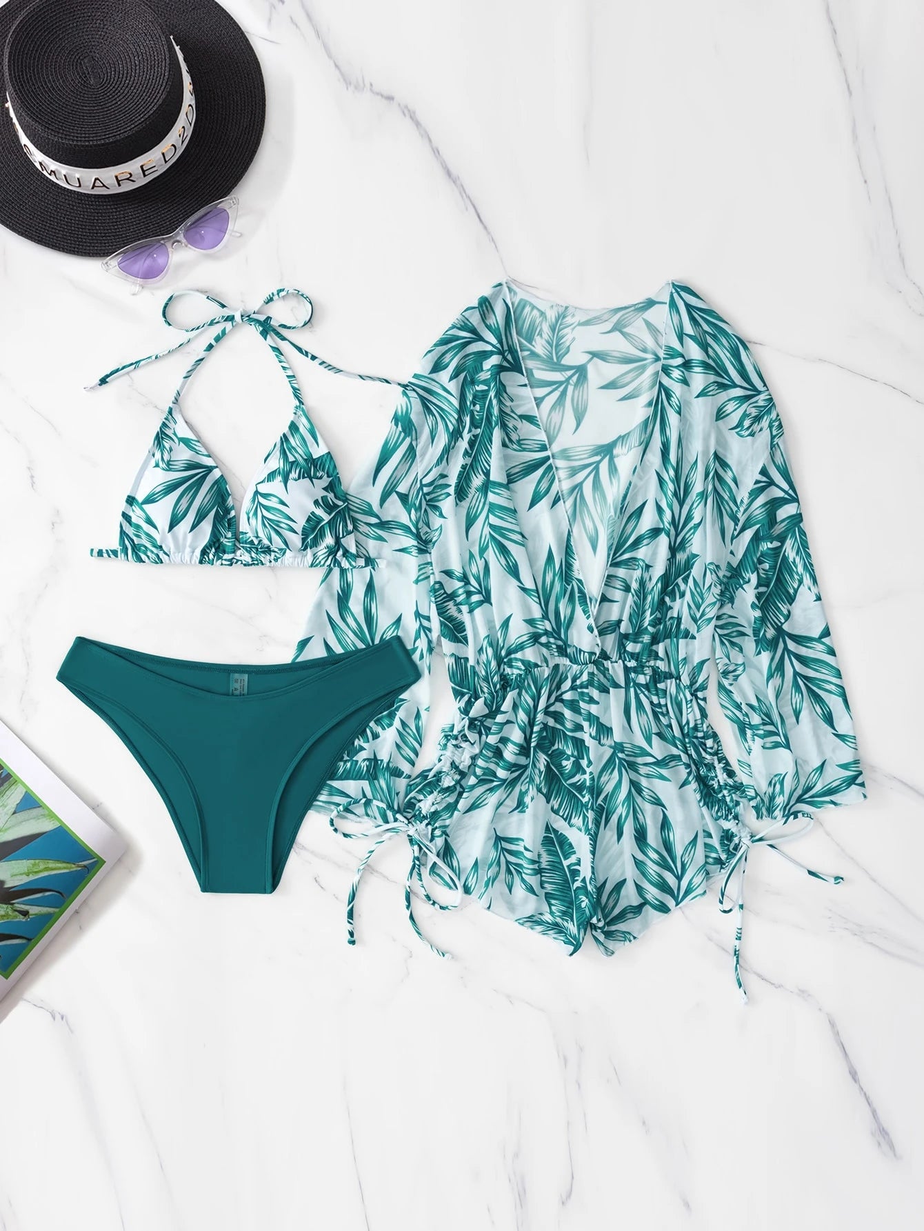 Swim Vcay Women's Summer Beach Tropical Plant Print Halter Tie Sexy
