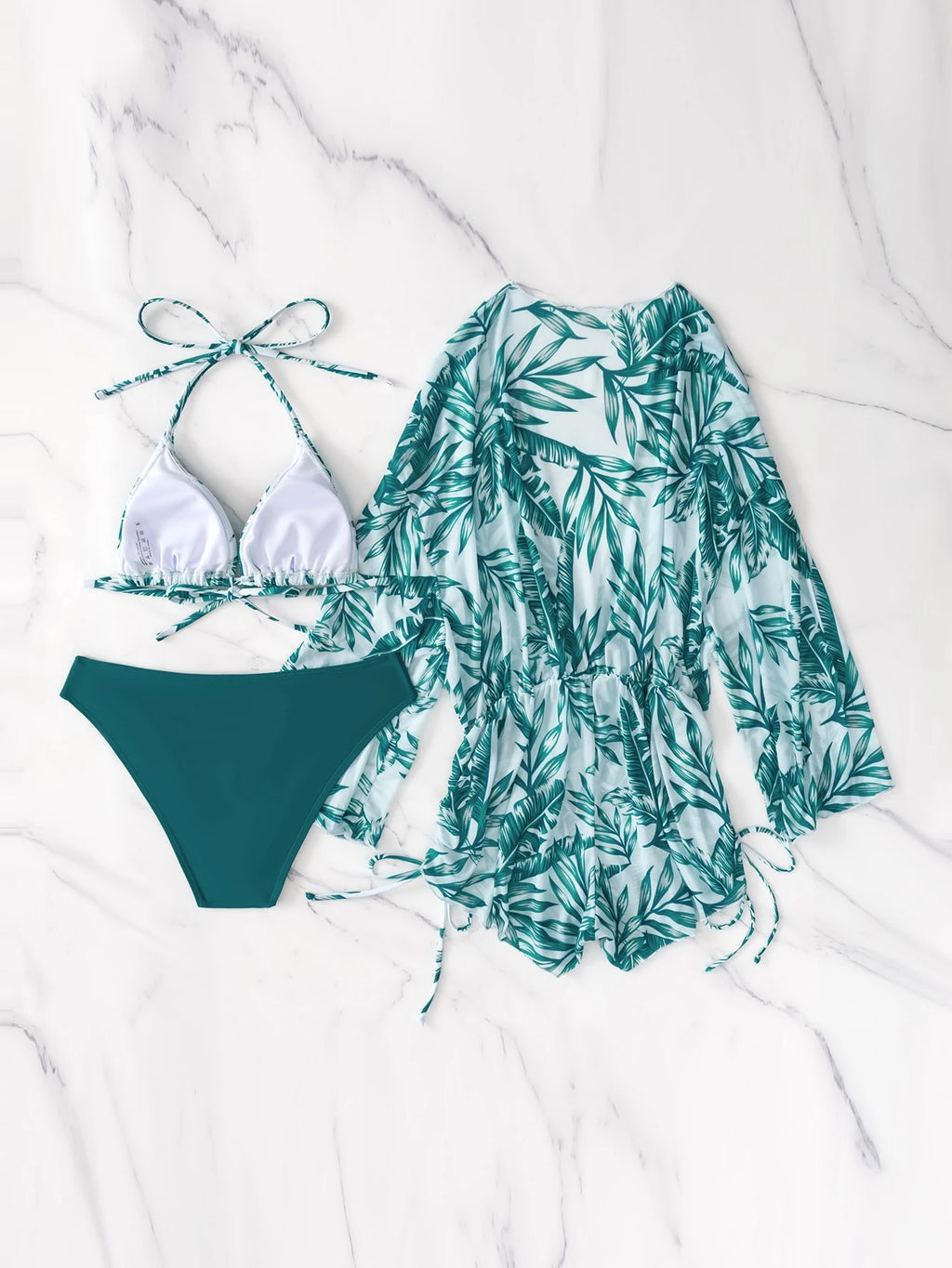 Swim Vcay Women's Summer Beach Tropical Plant Print Halter Tie Sexy
