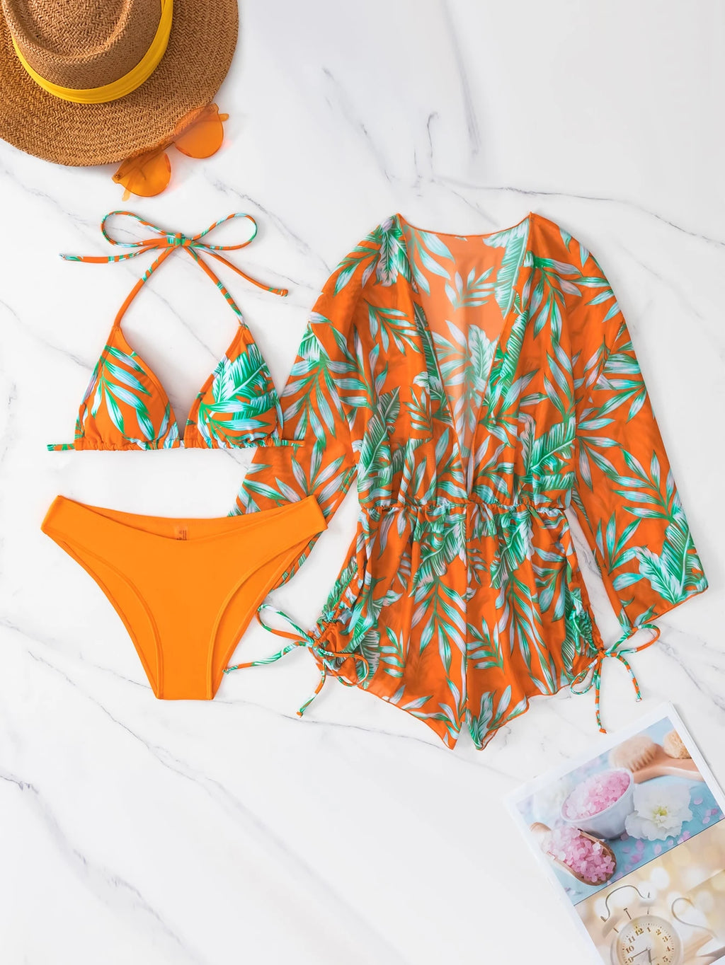 Swim Vcay Women's Summer Beach Tropical Plant Print Halter Tie Sexy
