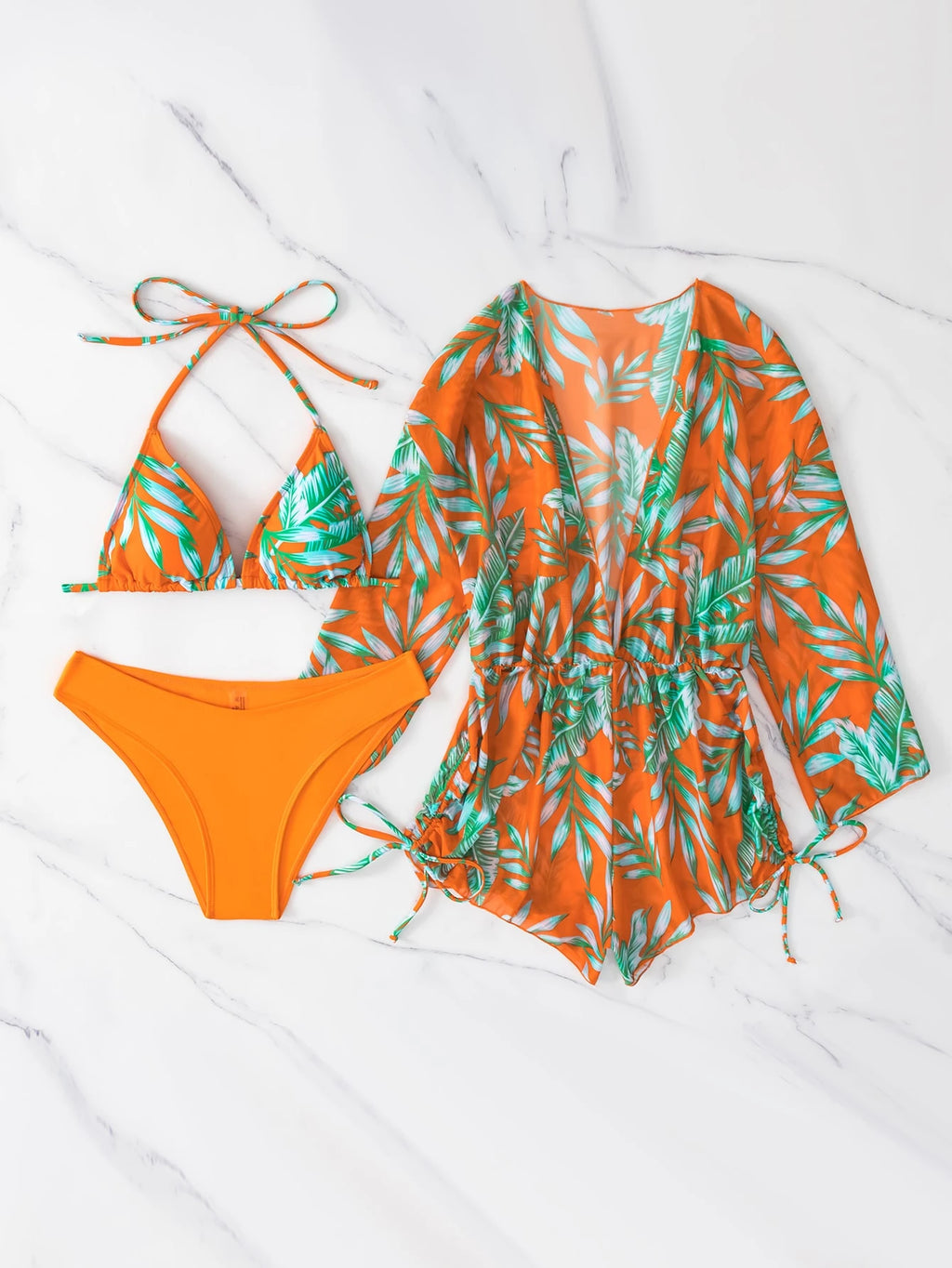 Swim Vcay Women's Summer Beach Tropical Plant Print Halter Tie Sexy