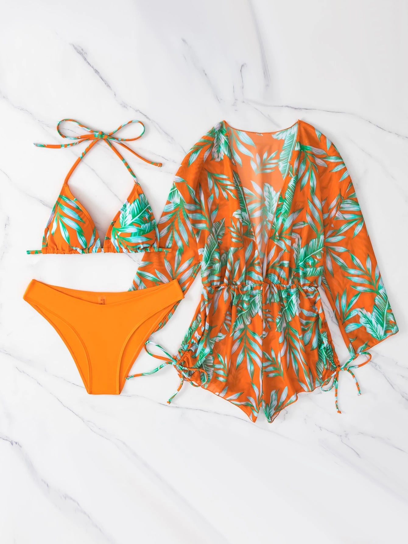 Swim Vcay Women's Summer Beach Tropical Plant Print Halter Tie Sexy