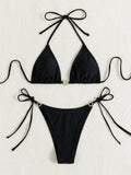 Swim Vcay Women's Solid Color Bikini Set For Beach Vacation For Summer