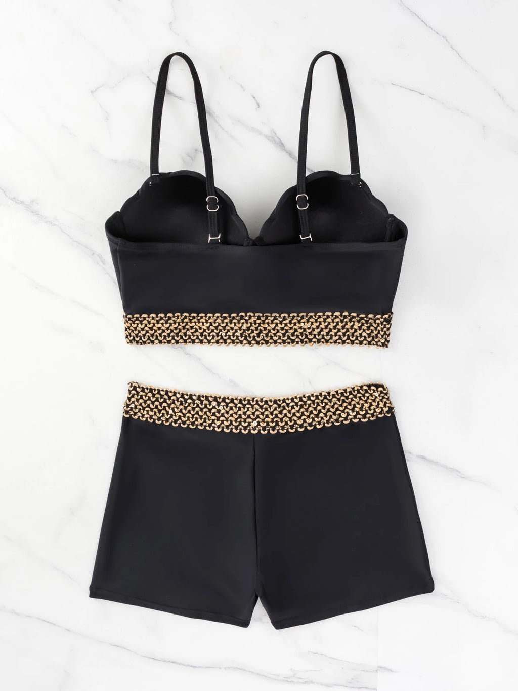 Swim Lushoire Stitch Tape Tankini Set Scallop Trim Push Up Cami Top &